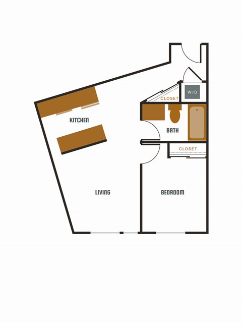 Floor plan for 1 bed, 1 bath, 700 sqft